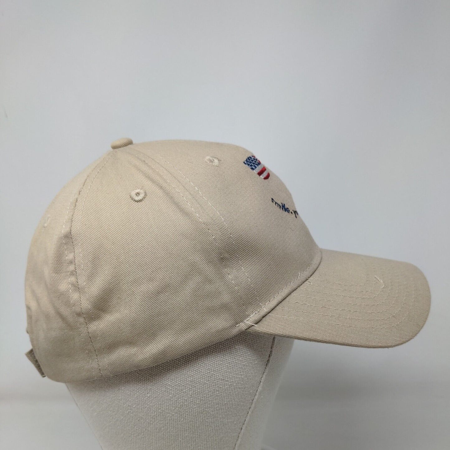 Smile You're On Cannabis Strapback Hat Tan OSFM American Flag Glasses