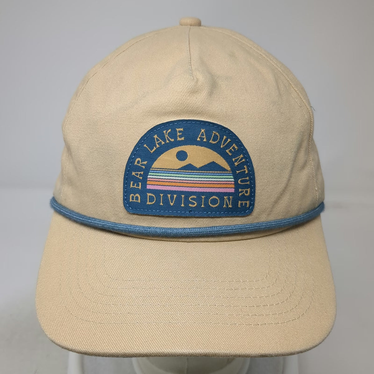 Bear Lake Adventure Division Hat 5 Panel Beige One Size Snapback Rope Blue Patch