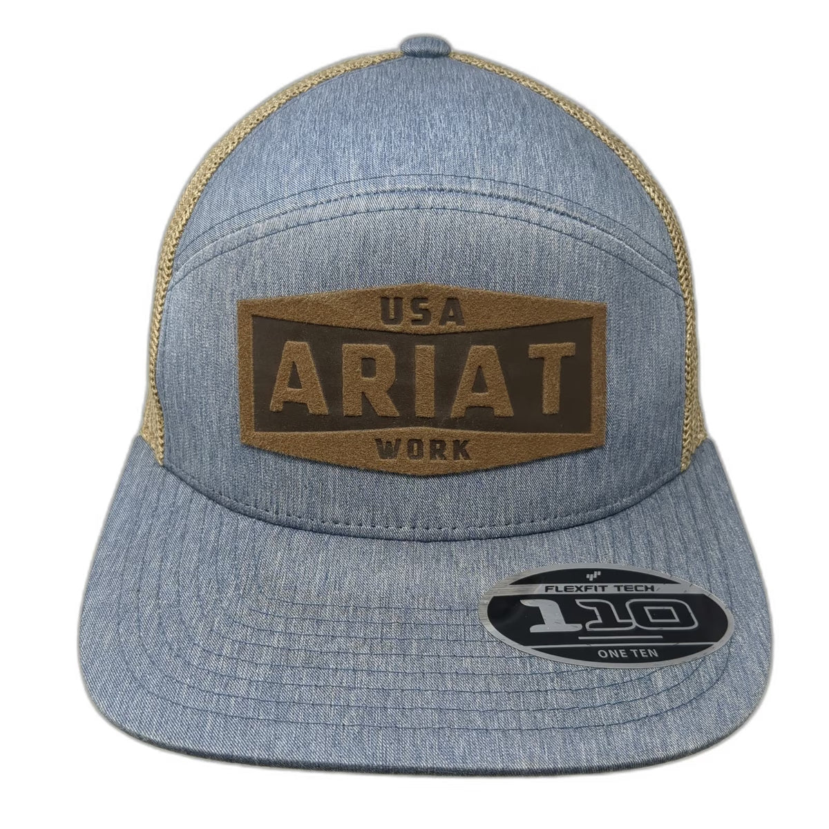 Ariat Work Trucker Hat Blue Tan Brown One Size Mesh Snapback Logo Patch Flexfit