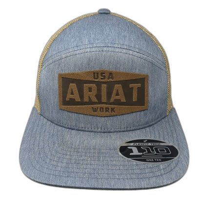 Ariat Work Trucker Hat Blue Tan Brown One Size Mesh Snapback Logo Patch Flexfit