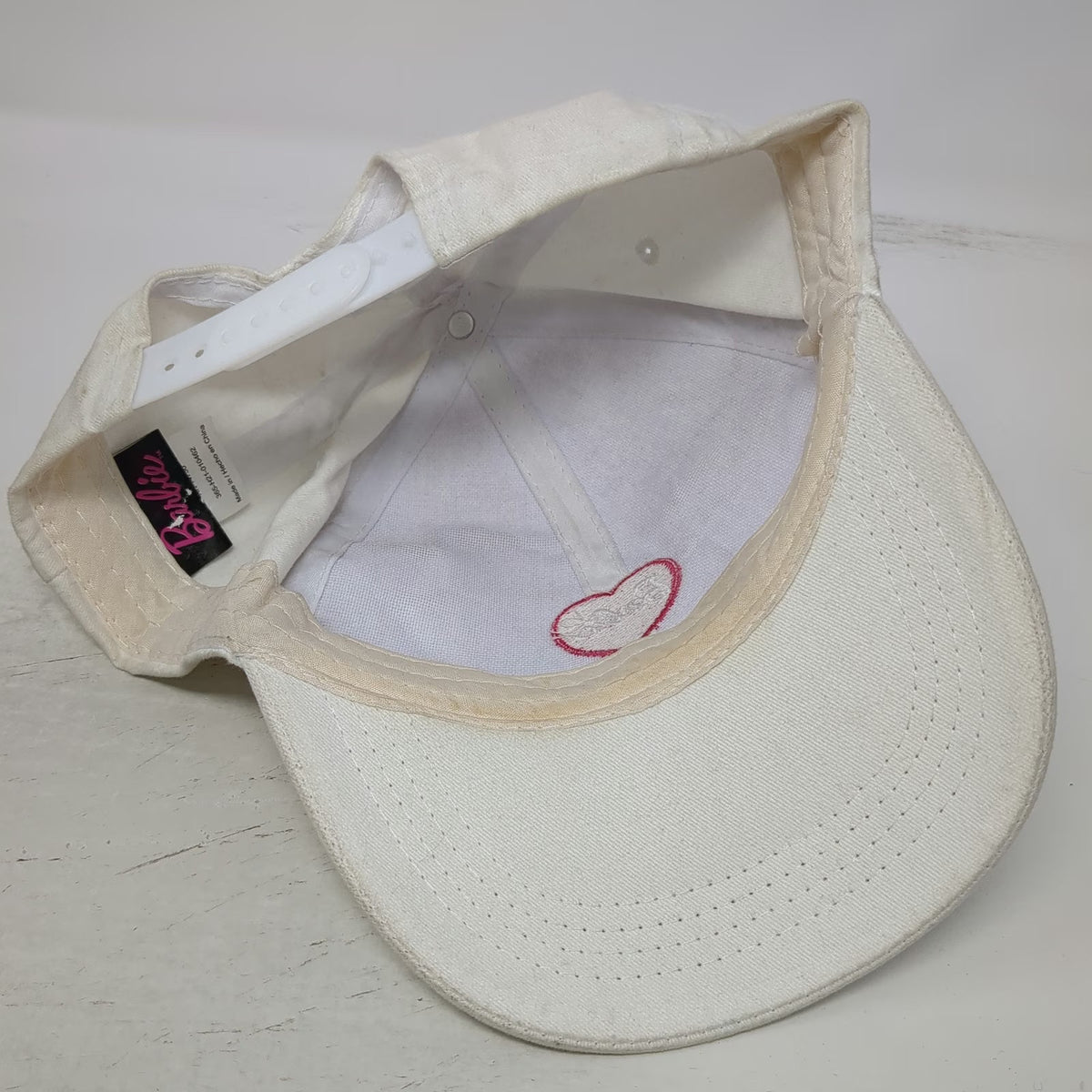 Barbie Snapback White One Size Pink Heart Embroidered Curved Brim 6 Panel Hat