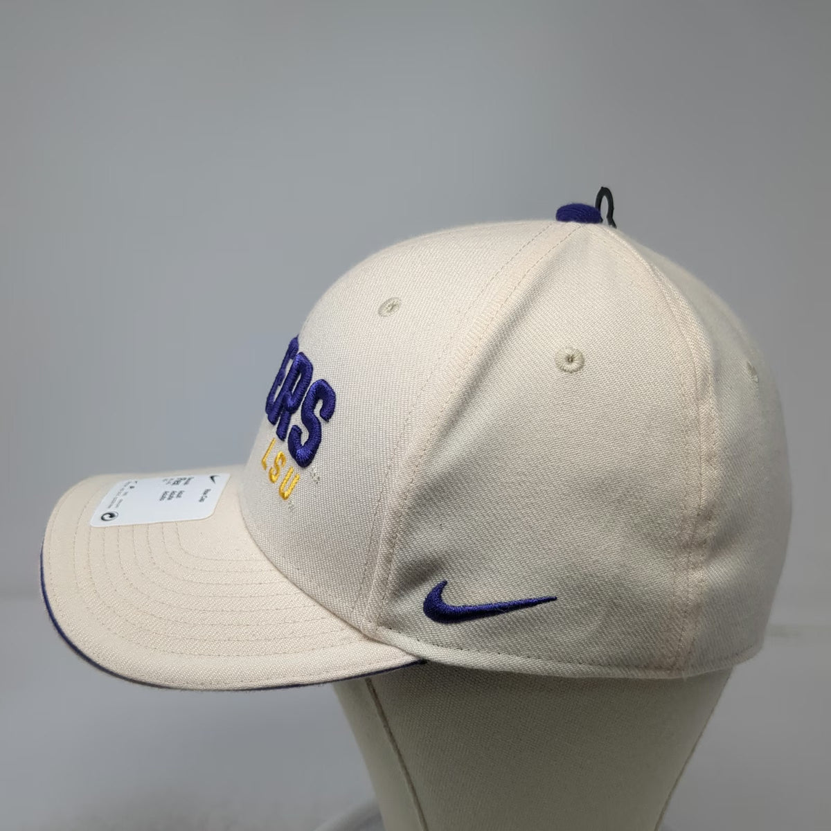 LSU Tigers NCAA Nike Rise Cap Beige L Flex Fit Dri-FIT Curved Brim Back Logo Hat