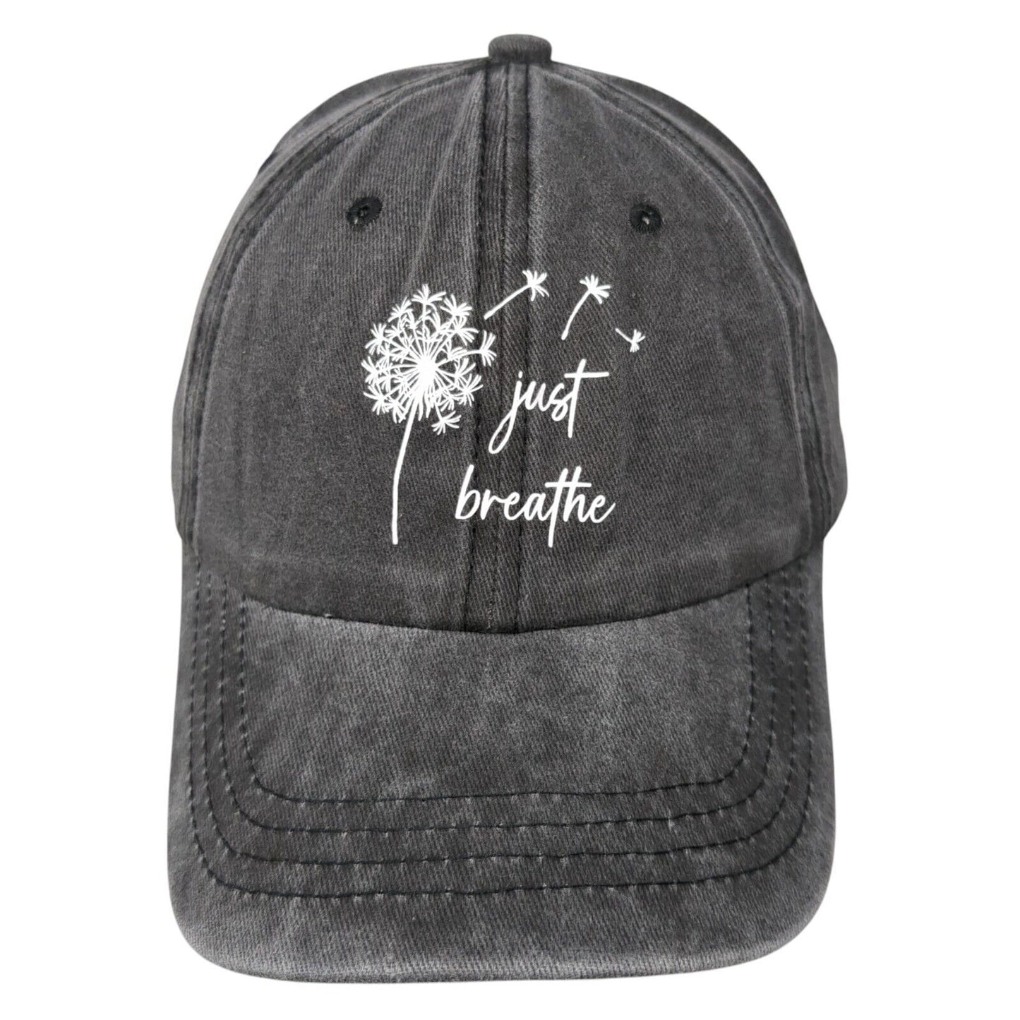 Just Breathe Slideback Hat Gray One Size Adjustable Vented Holes 6 Panel Cotton