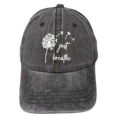 Just Breathe Slideback Hat Gray One Size Adjustable Vented Holes 6 Panel Cotton