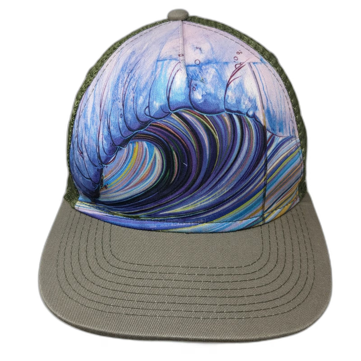 Art and Surf Tyler Rock Trucker Hat Green Gray One Size Wave Graphic Mesh Back