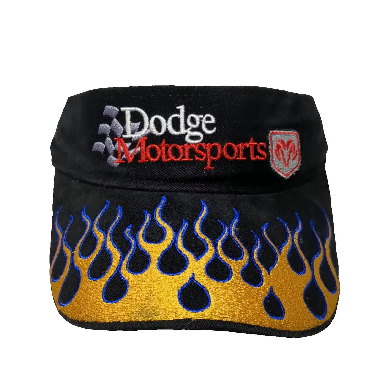 NASCAR Dodge Motorsports Racing Visor Black Gold Flames Drew Pearson Hat OSFA