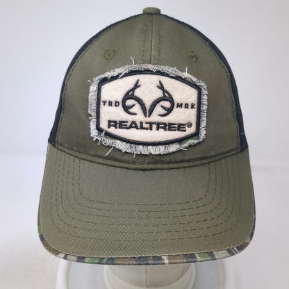 Realtree Trucker Hat Green One Size Snapback Frayed Patch Camo Brim Antler
