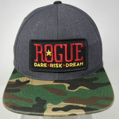 Rogue Fitness Snapback Hat Gray Green Brown Camo One Size Dare Risk Dream Patch