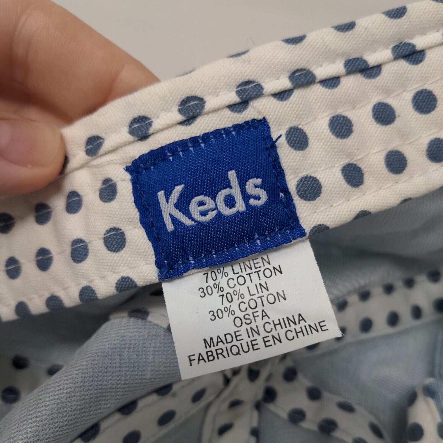 Keds Slideback Hat Blue OSFA Adjustable Polka Dot 6 Panel Blank Linen Blend