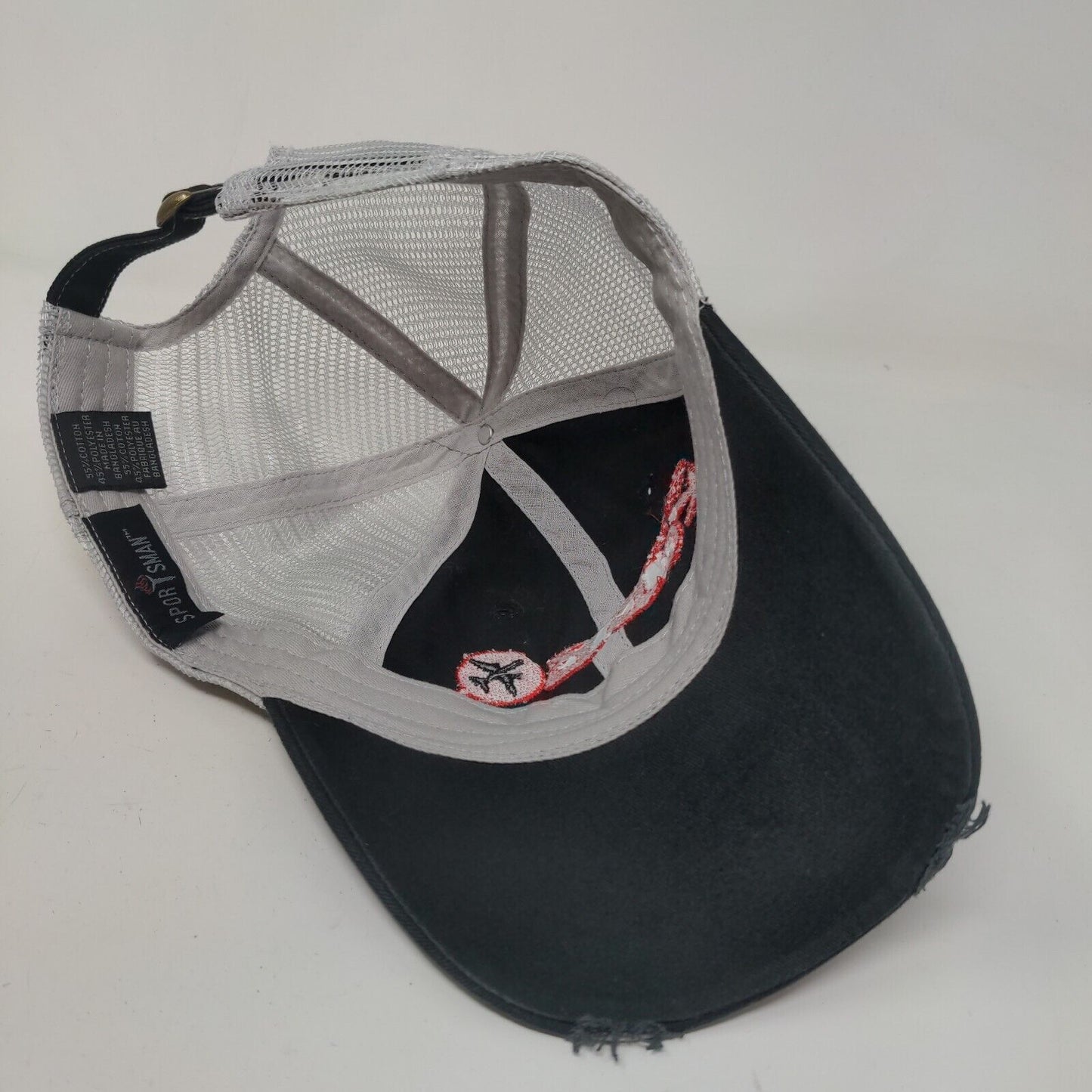 KC BBQ Barbeque Men's Slideback Mesh Back Hat Black White Embroidered Distressed