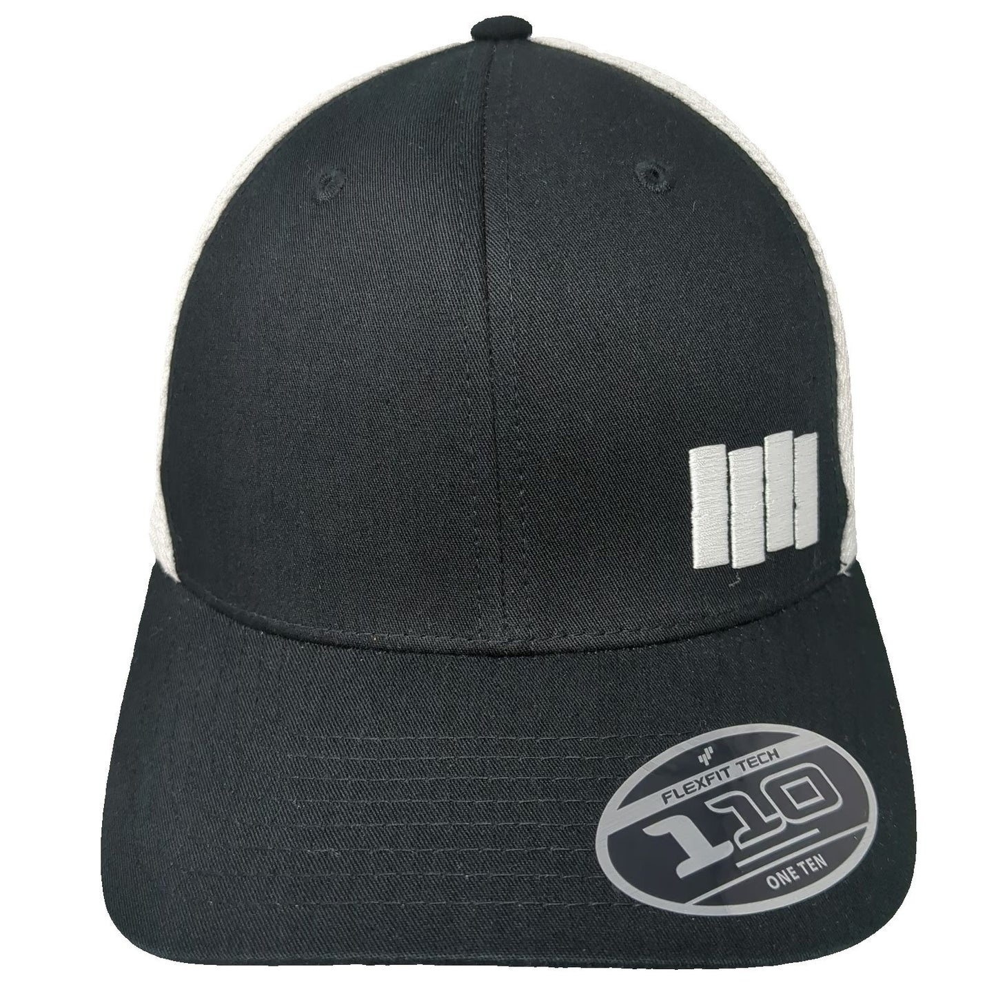Yupoong Black Flag Band Trucker Hat White One Size Mesh Snapback Logo Graphics