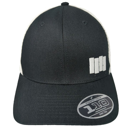 Yupoong Black Flag Band Trucker Hat White One Size Mesh Snapback Logo Graphics