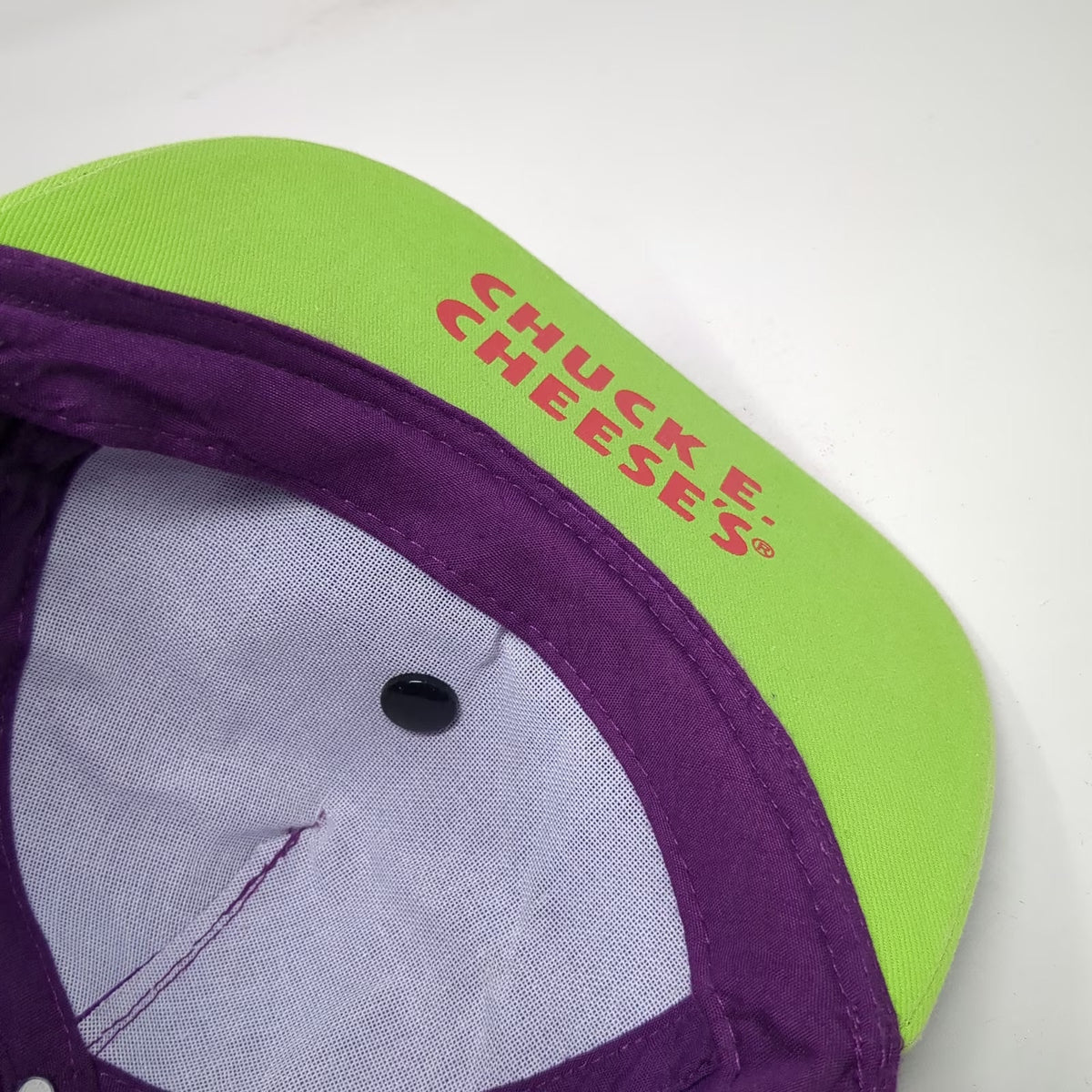 Chuck E. Cheese Boys 5 Panel Purple Hat Green Snapback Rubber Mascot Logo