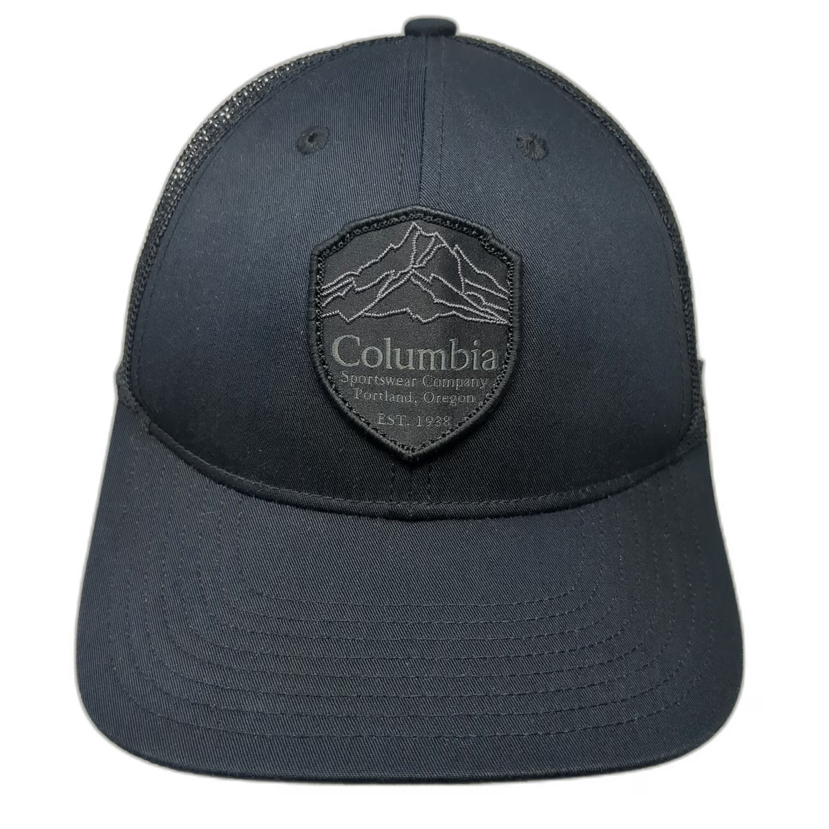 Columbia Baseball Cap Black One Size Snapback Mesh Mountain Shield Patch Hat