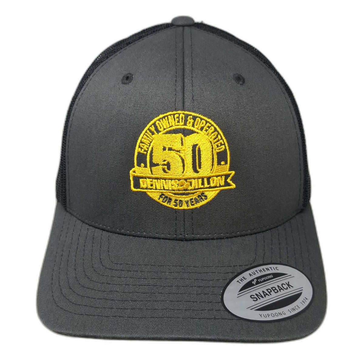 Yupoong Trucker Hat Gray Black Yellow One Size Dennis Dillon 50 Years Snapback
