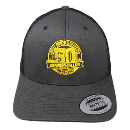 Yupoong Trucker Hat Gray Black Yellow One Size Dennis Dillon 50 Years Snapback
