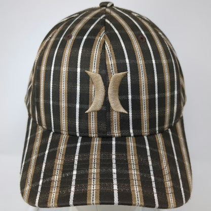 Hurley Baseball Cap Brown Gold White One Size Striped Flexfit Logo Fitted Hat