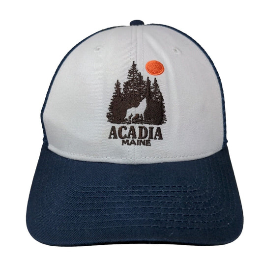 Acadia Maine Fitted Trucker Hat Blue Medium Mesh Back Embroidered