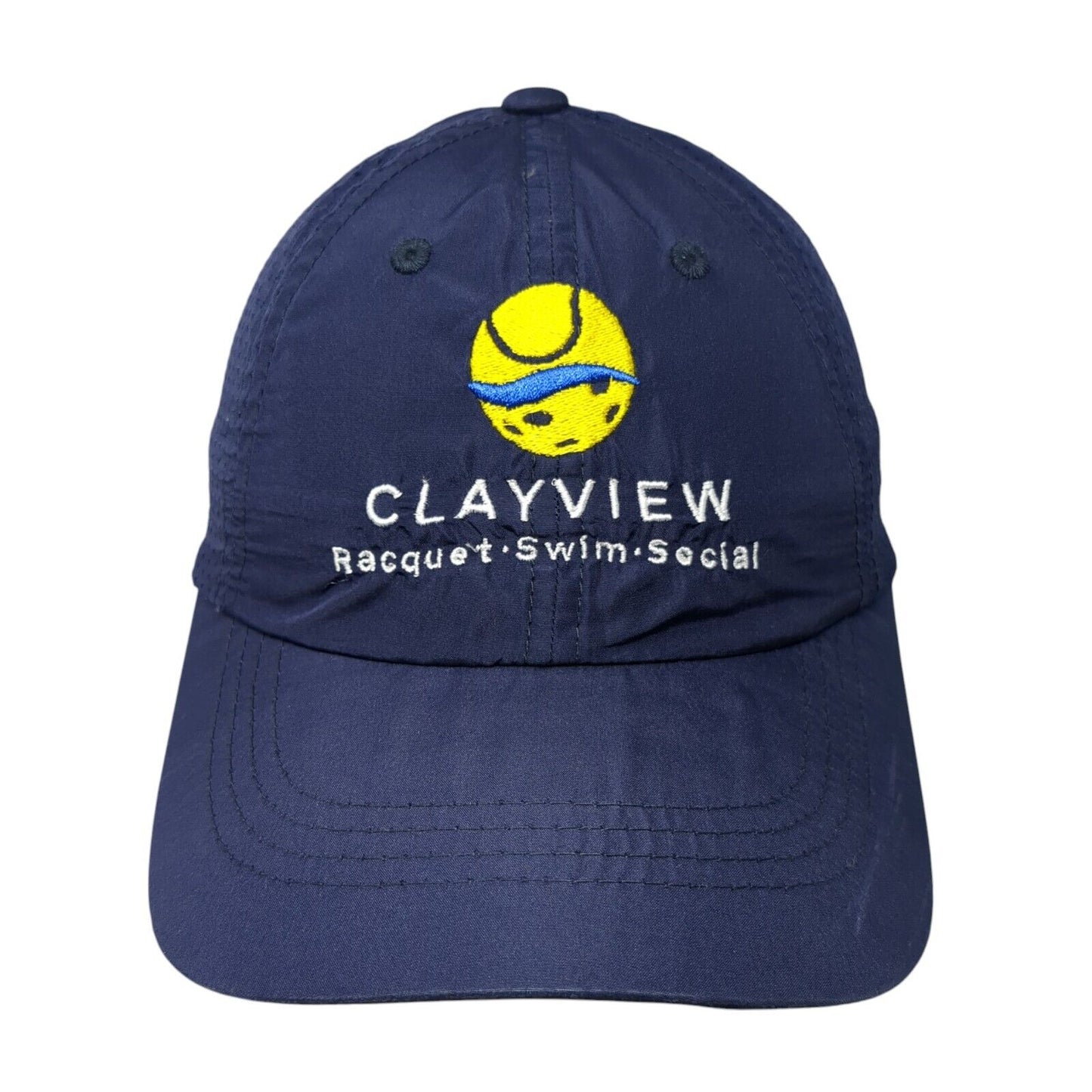 Clayview Racquet Swim Social Strapback Hat Blue One Size Laser Cut