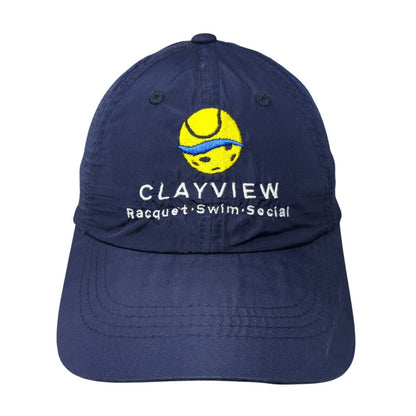 Clayview Racquet Swim Social Strapback Hat Blue One Size Laser Cut