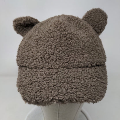 Bear Ears Strapback Hat Brown One Size Adjustable Autumn Winter Sherpa Blank