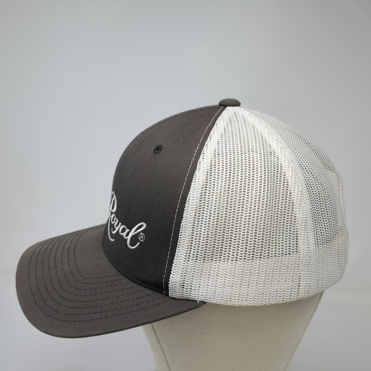 Yupoong Trucker Hat Gray White One Size Crown Royal Embroidered Mesh Snapback