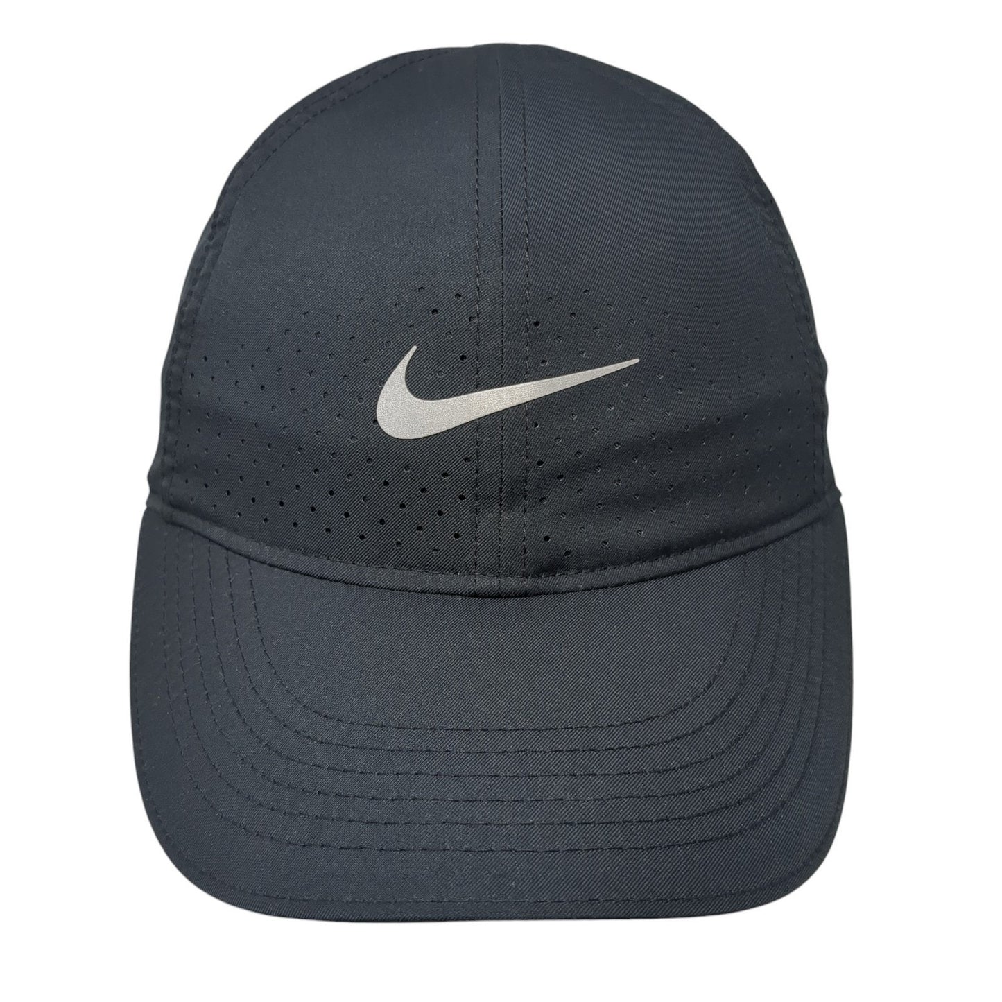 Nike Swoosh Strapback Hat Black One Size Adjustable Laser Cut Dri-Fit