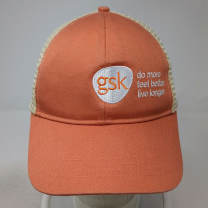 econscious Trucker Hat Orange Beige One Size Mesh Back Snapback GSK Pharma Logo