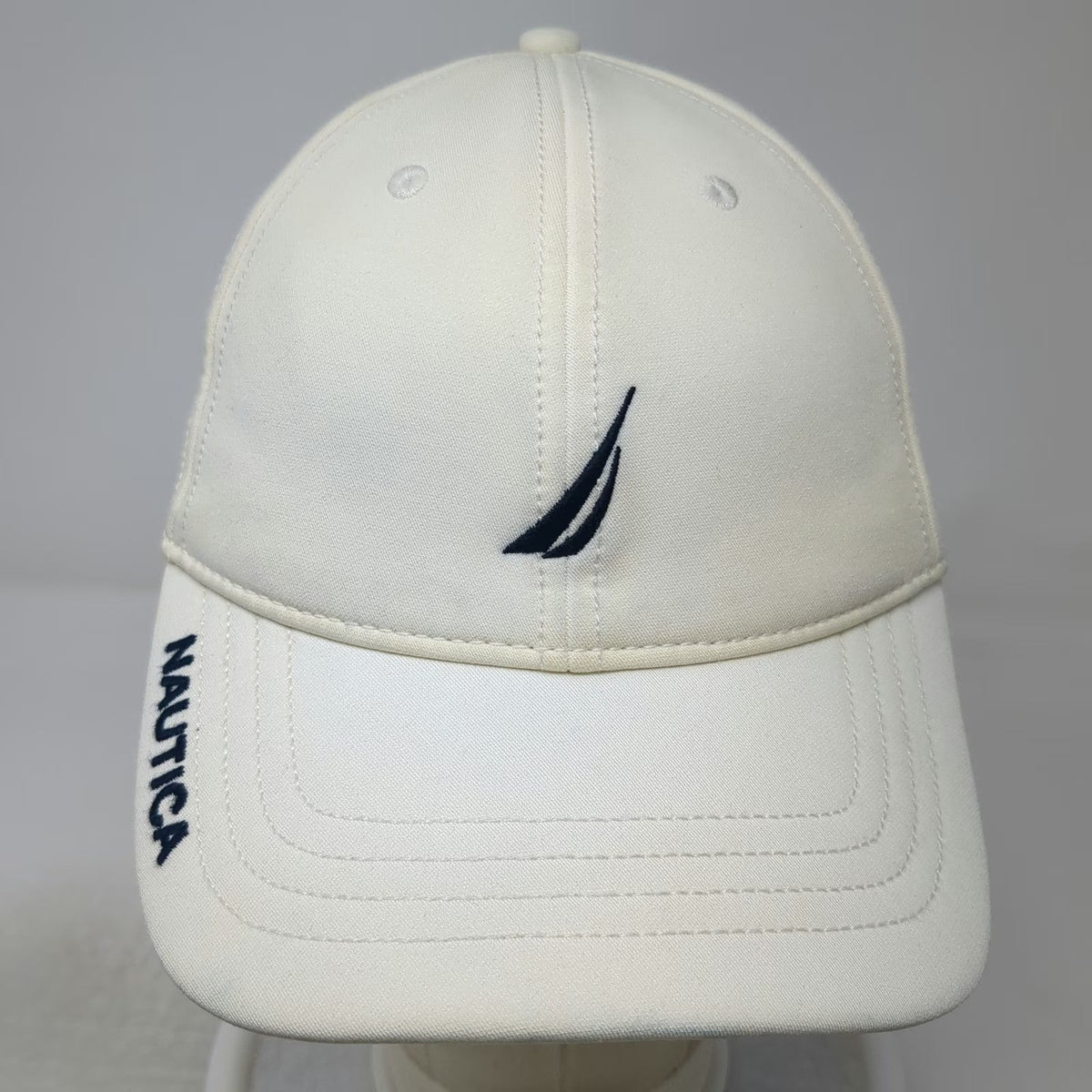 Nautica Baseball Cap White One Size Sail Logo Blue Side Bill Logo Adjustable Hat