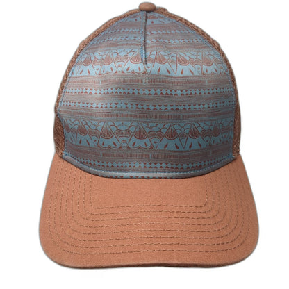 prAna Trucker Hat Brown Blue One Size Geometric Pattern Mesh Back Snapback Cap
