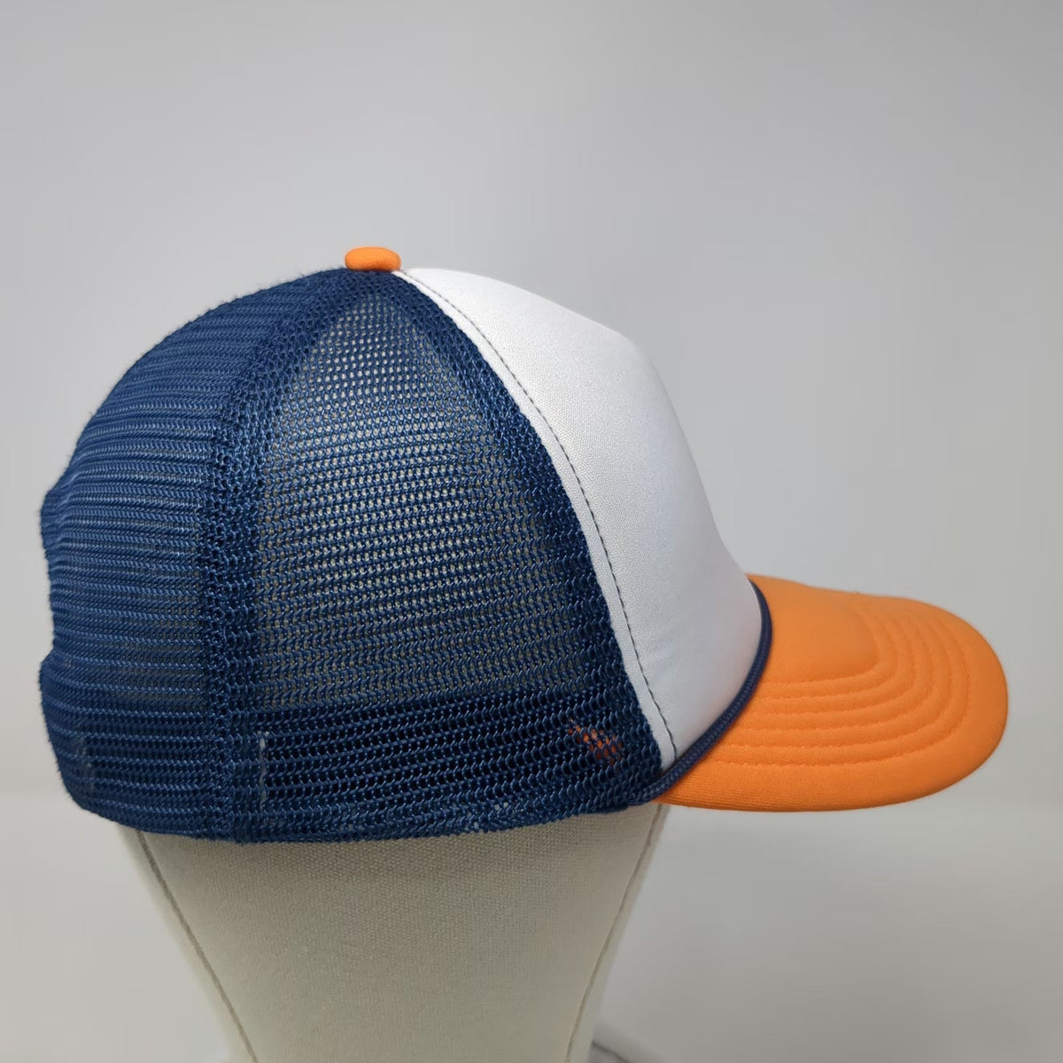 Pacific Headwear Trucker Hat White Blue Orange OSFM Mesh Rope Blank Polyester