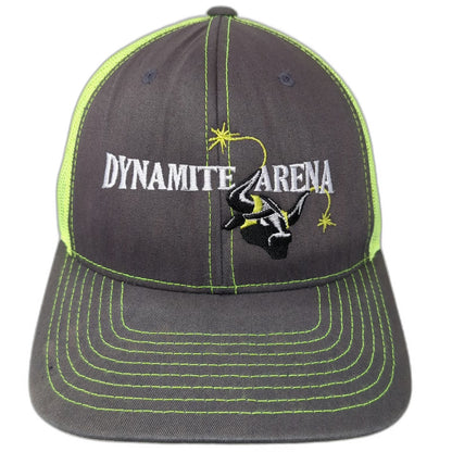 Richardson Trucker Hat Gray One Size Dynamite Arena Bull Logo Yellow Mesh Back
