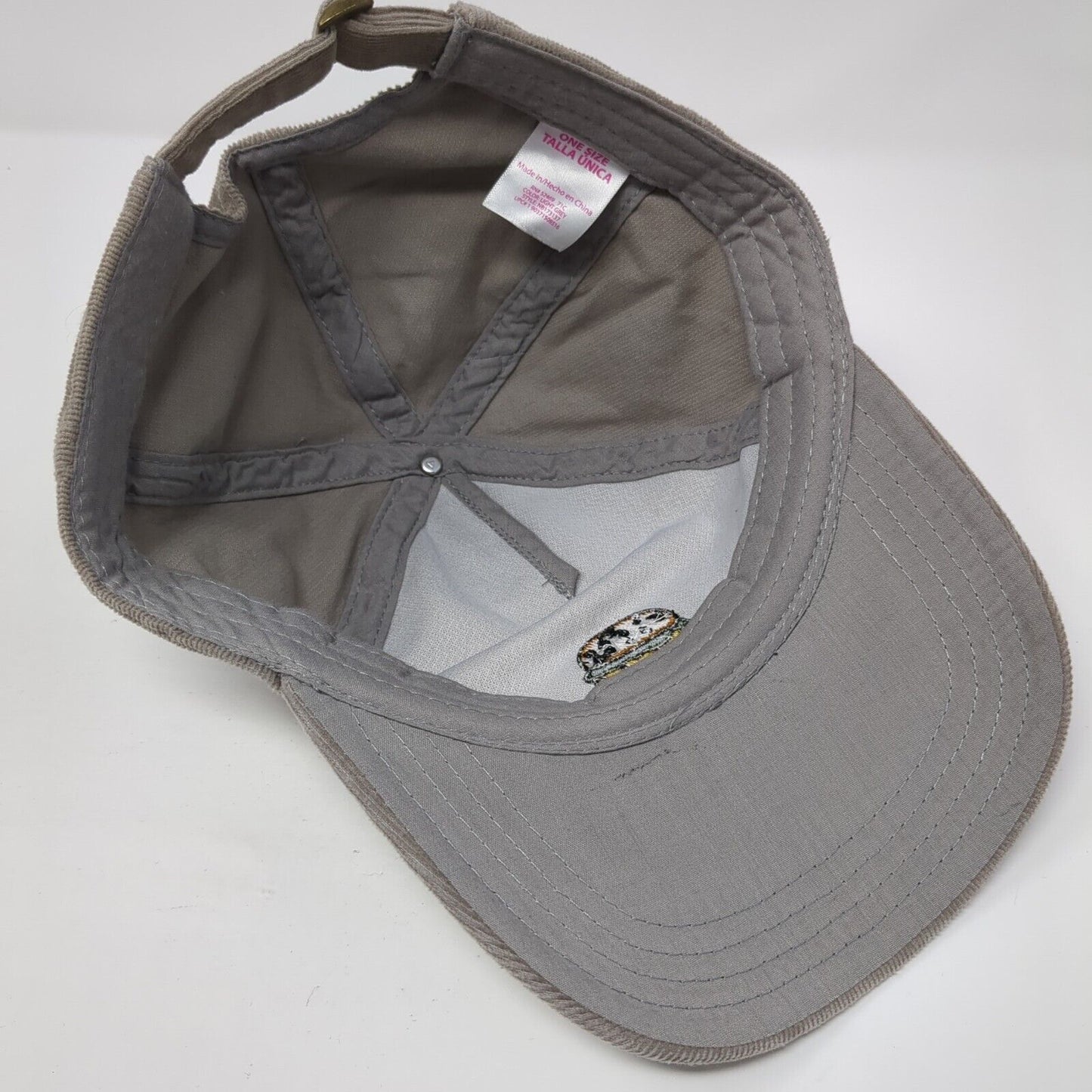 Hamburger Slideback Hat Gray One Size Adjustable Embroidered Corduroy