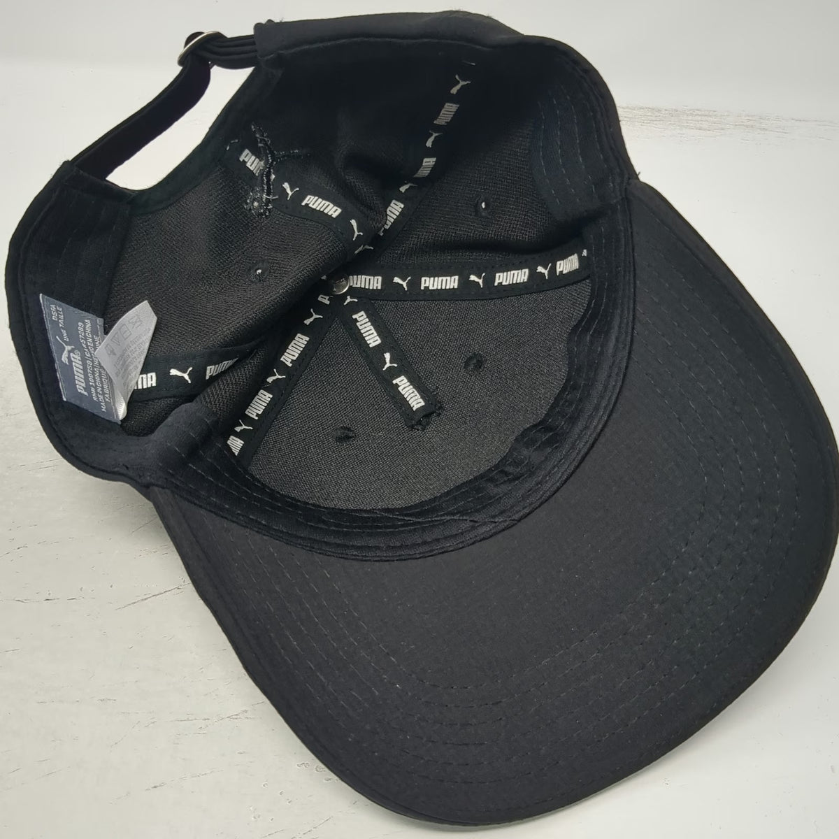 Puma 5 Panel Black One Size Iridescent Logo Slideback Stretch Athletic Sport Hat