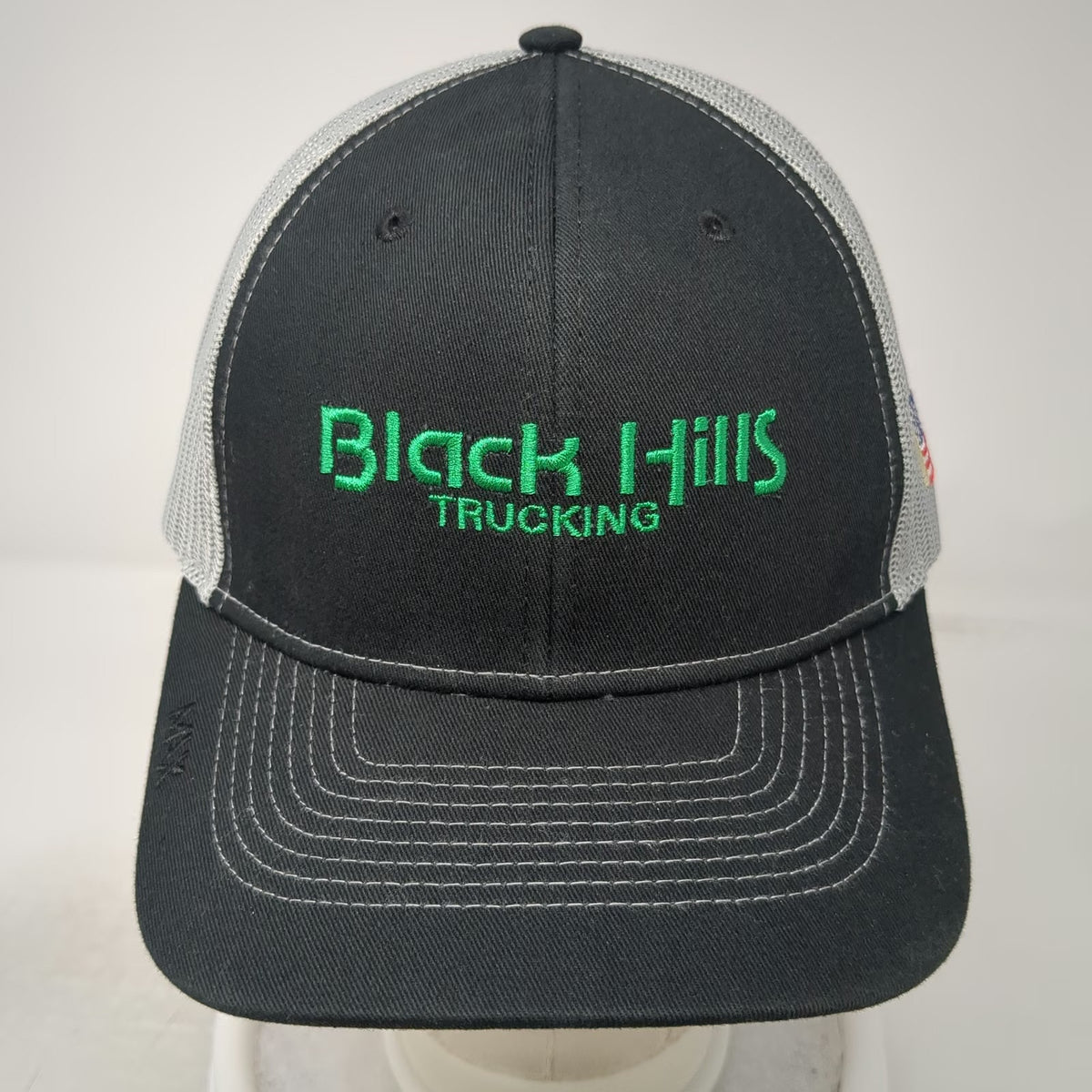 Max Trucker Hat Black One Size Mesh Snapback USA Flag Black Hills Trucking Hat