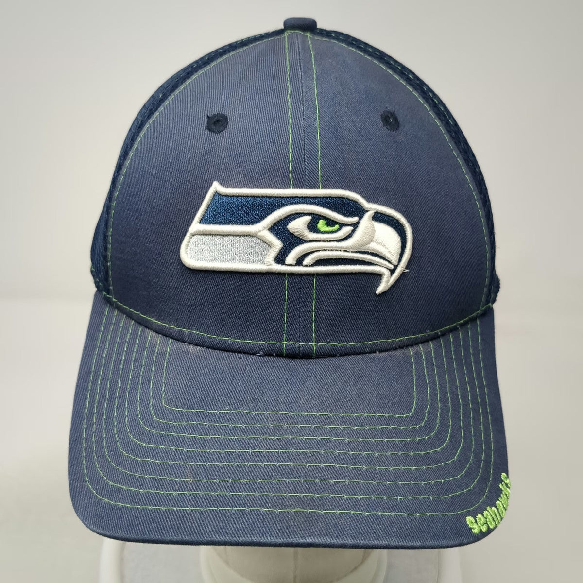 New Era Seattle Seahawks Blue Baseball Cap M NFL Mesh Stretch Fit Logo Hat