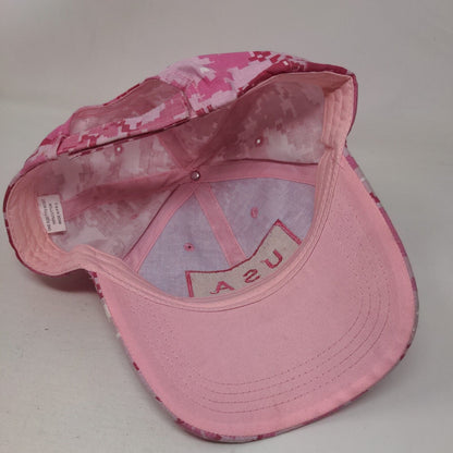 USA Strapback Hat Pink Camouflage OSFM Embroidered Adjustable 6 Panel