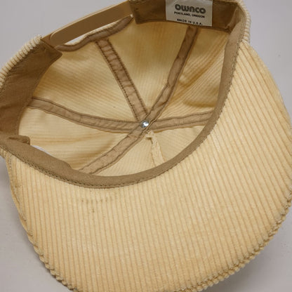 Ownco Boise Cascade 5 Panel Beige Hat OSFM Snapback Corduroy Made In USA Logo