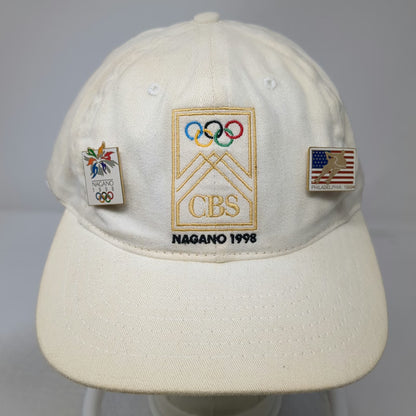 Nagano 1998 Olympics CBS Baseball Cap Beige OS Made in USA Pins Hat Vintage
