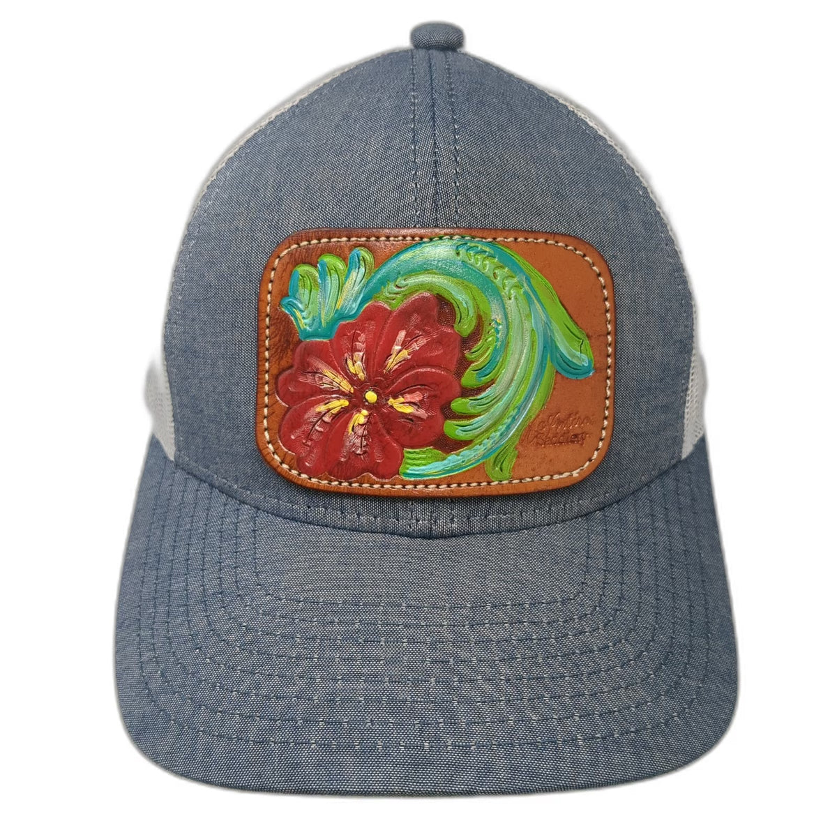 Outdoor Cap Platinum Series Baseball Cap Blue One Size Leather Flower Mesh Hat