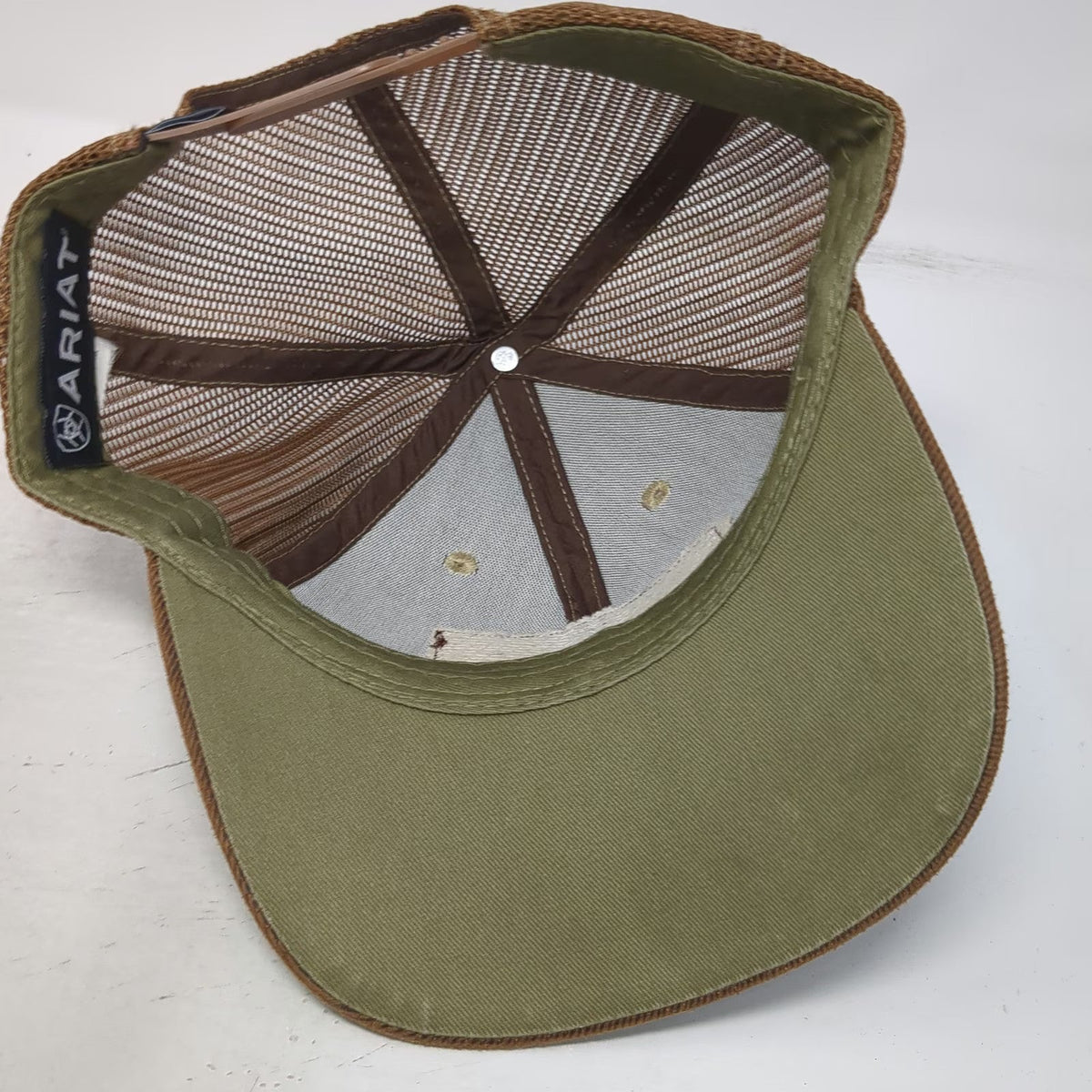 Ariat Trucker Hat Brown One Size Mesh Back Snapback Western Brim Stitching Patch