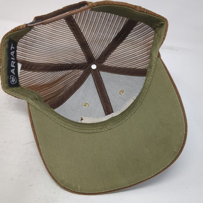 Ariat Trucker Hat Brown One Size Mesh Back Snapback Western Brim Stitching Patch