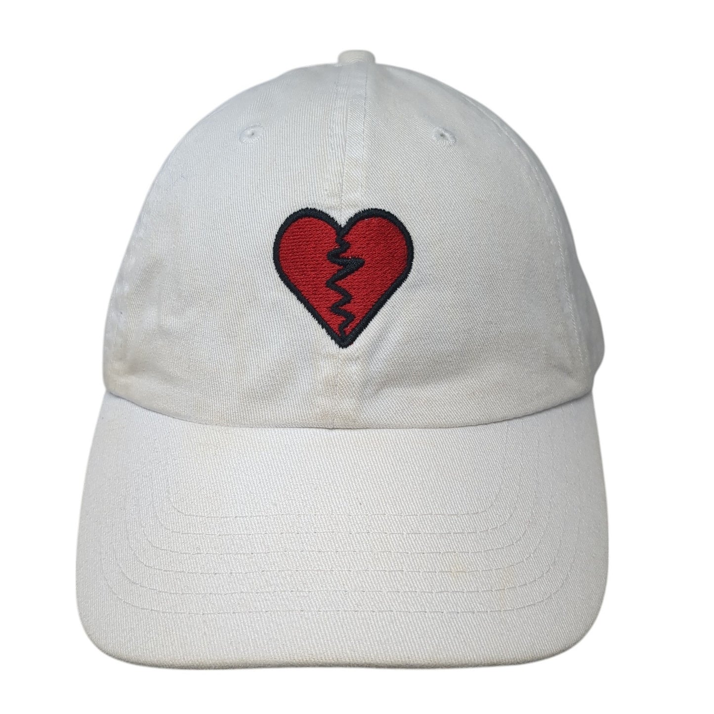 Broken Heart Slideback Baseball Cap White One Size Adjustable Embroidered Cotton