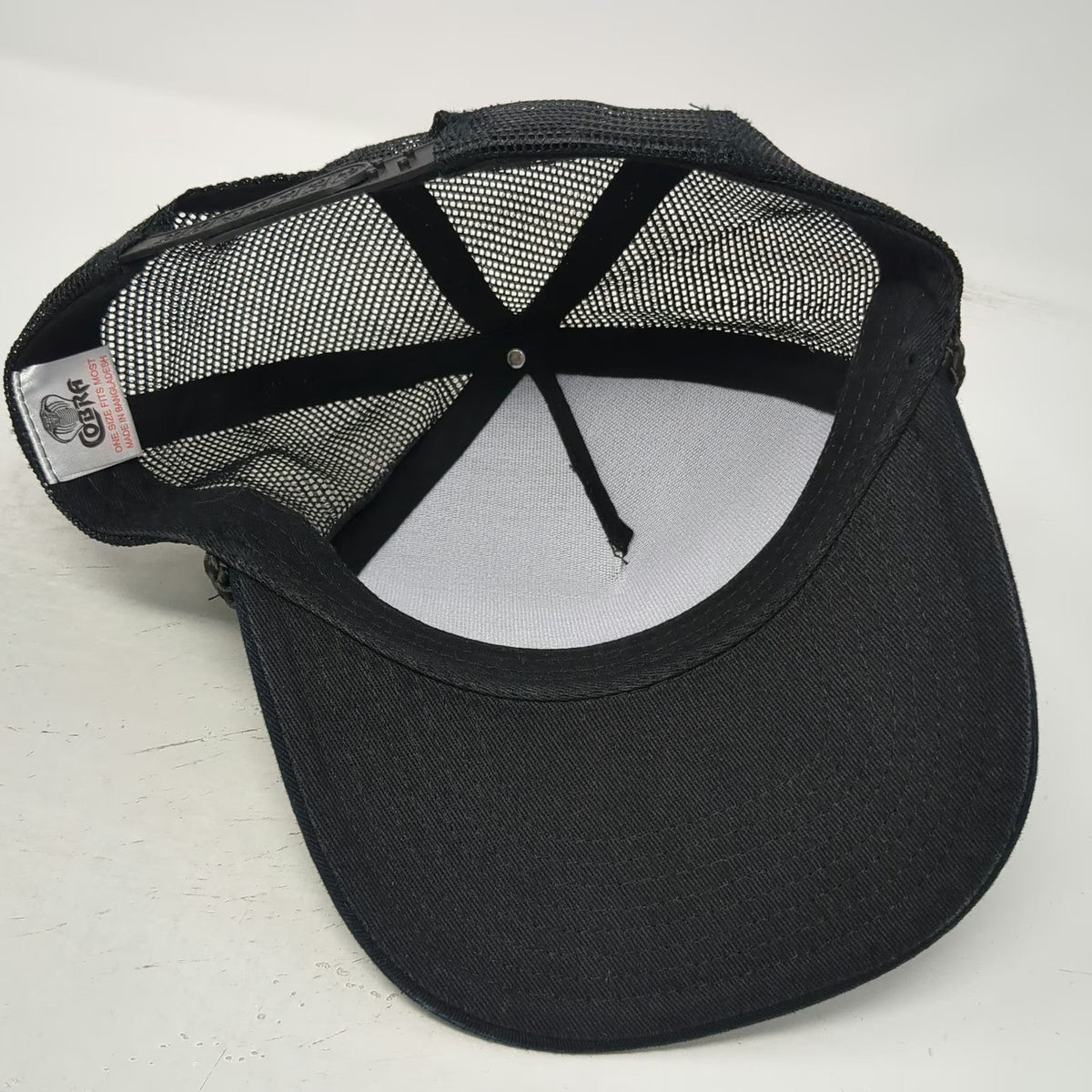 Cobra Trucker Hat Black One Size STACYC Logo Mesh Snapback Rope Brim Electric