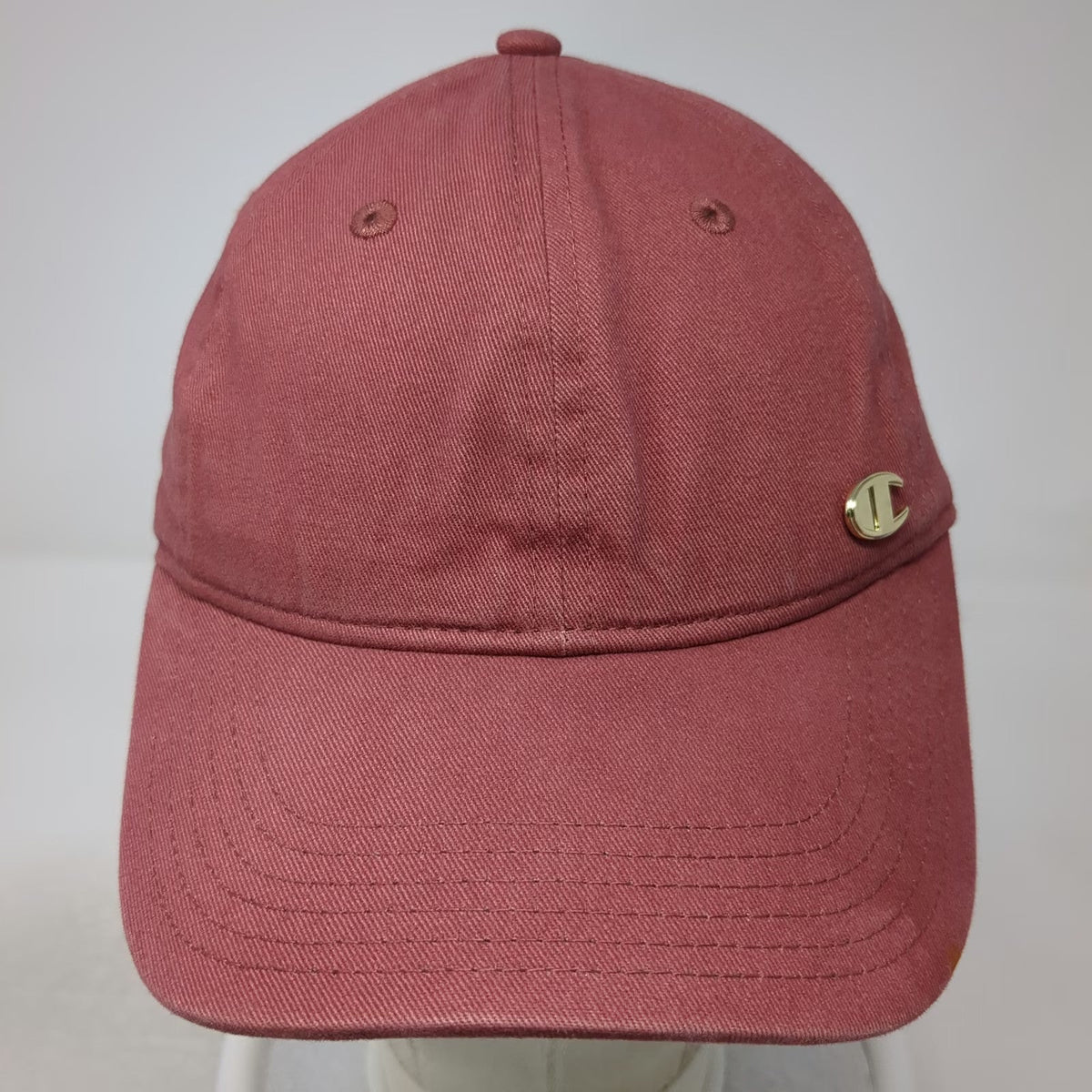 Champion Baseball Cap Red One Size Metal Logo Script Cotton Slideback Adjust Hat