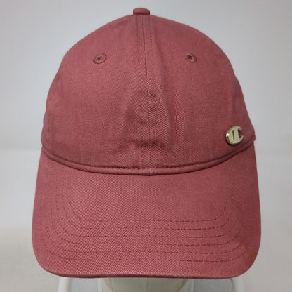 Champion Baseball Cap Red One Size Metal Logo Script Cotton Slideback Adjust Hat