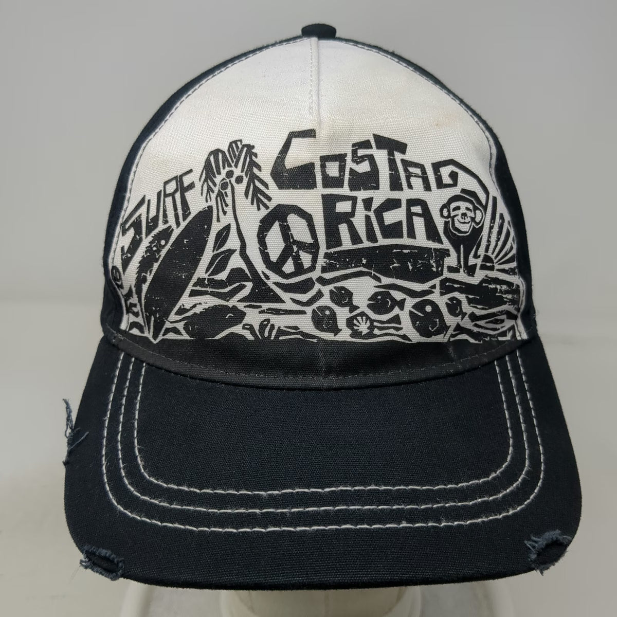 Morpho 5 Panel Black Hat One Size Surf Costa Rica Graphic Snapback Cotton