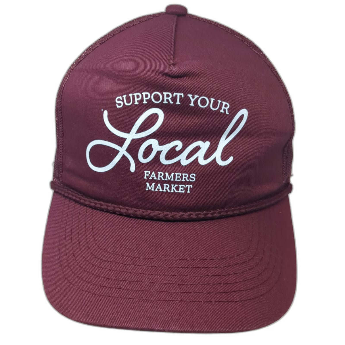 C.C Trucker Hat Red One Size Support Your Local Farmers Market Rope Mesh Back