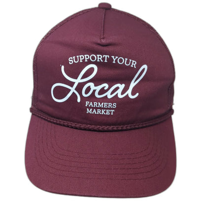 C.C Trucker Hat Red One Size Support Your Local Farmers Market Rope Mesh Back
