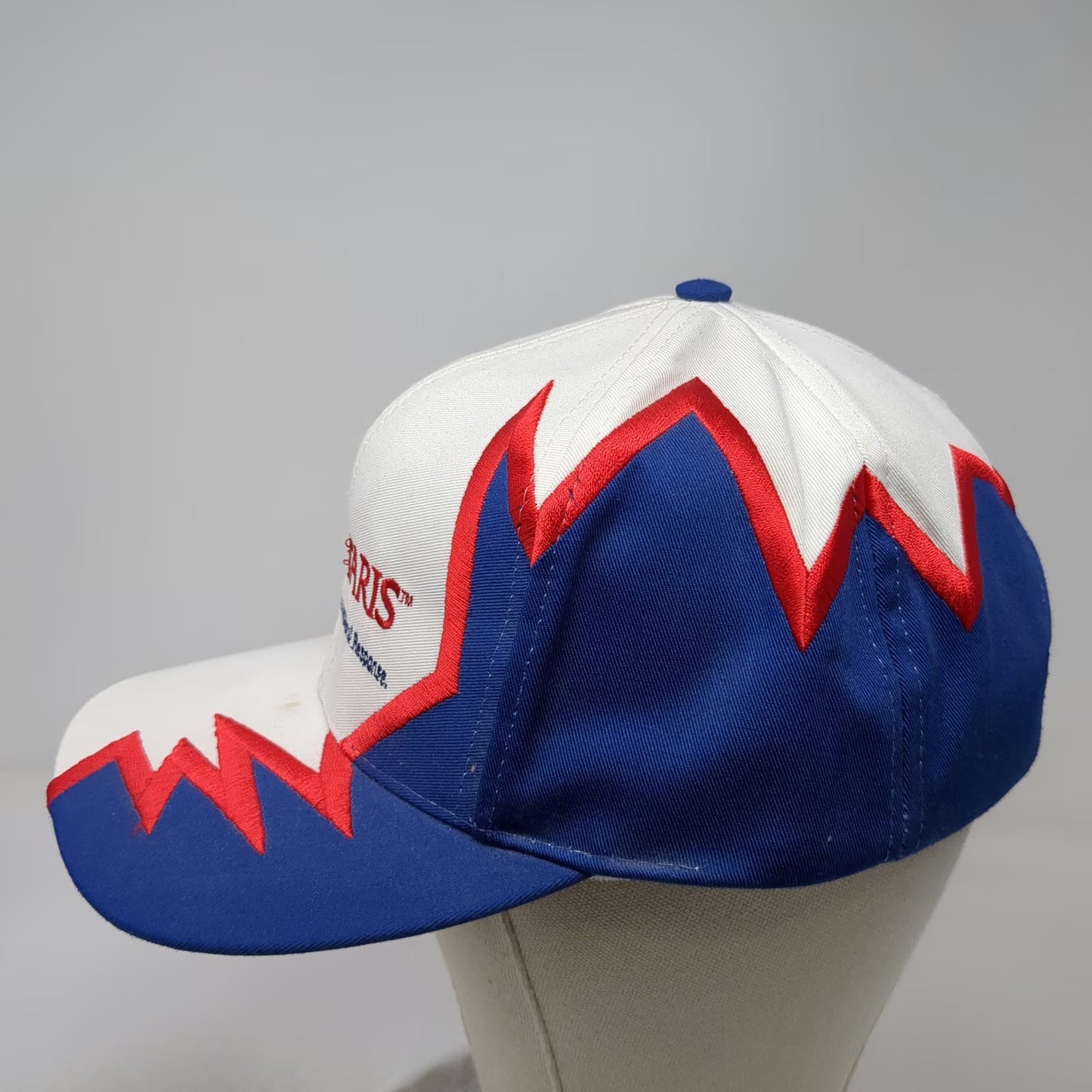 Kati Baseball Cap White Blue Red Astaris Logo Graphic Slideback Hat Sharktooth